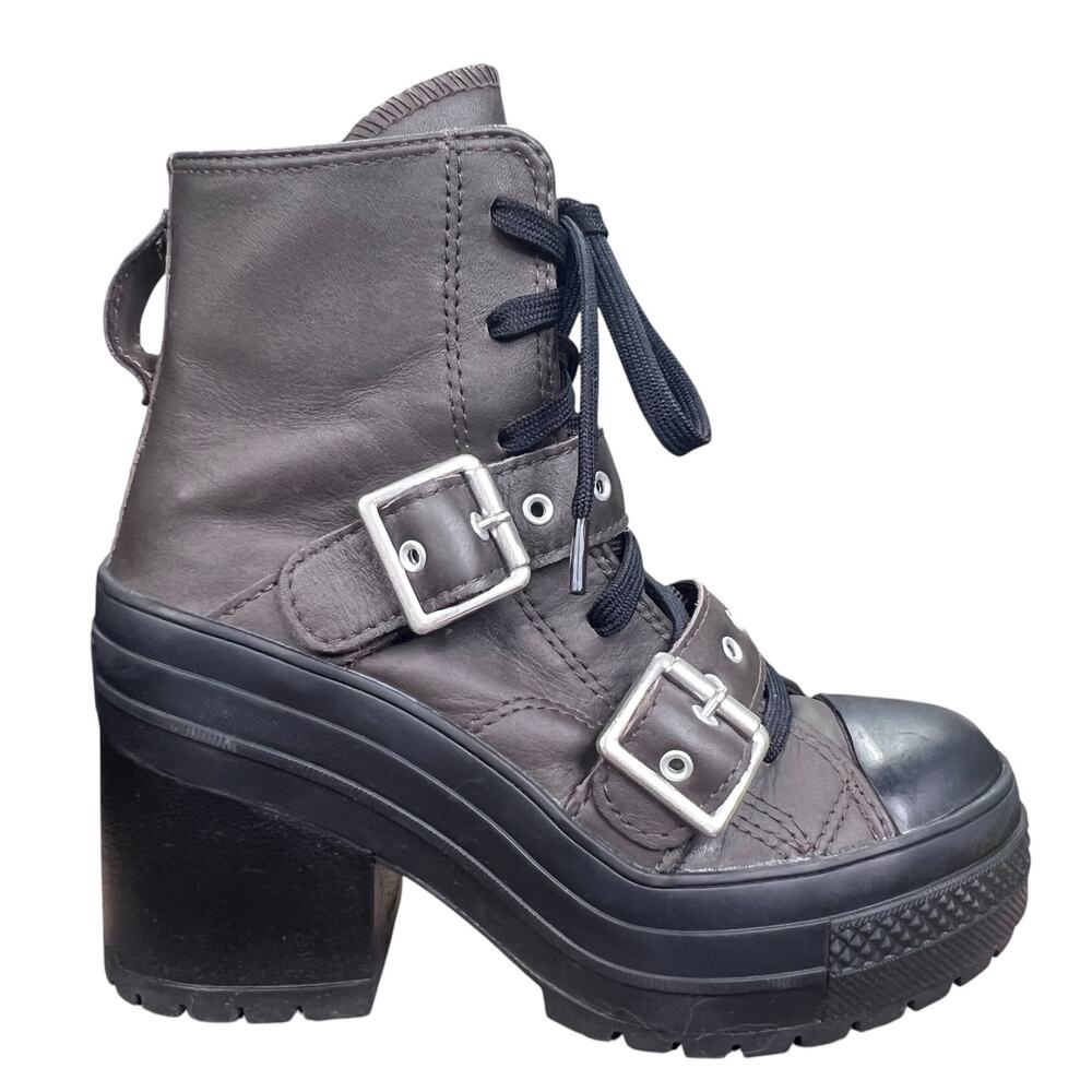 Converse GR82 Platform Heel Brown Leather Combat Boots Size 5.5